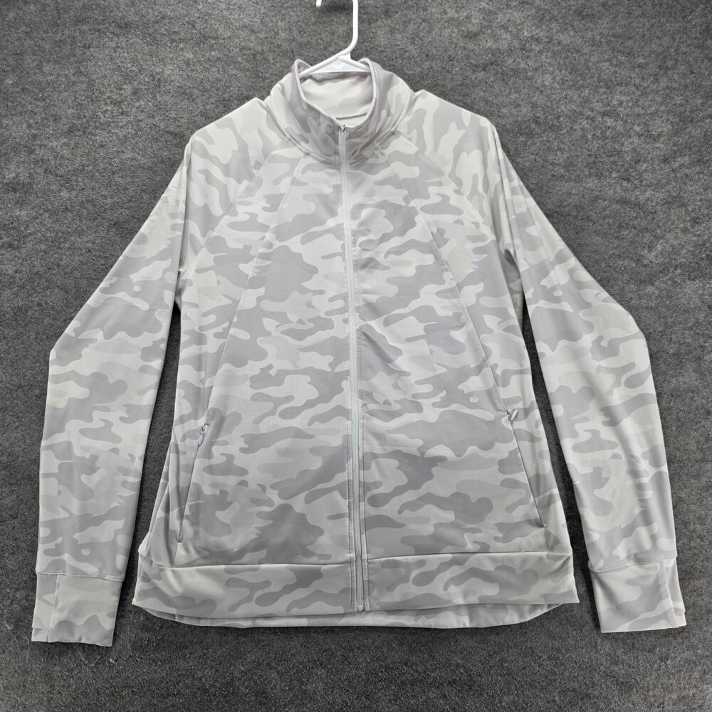 Jockey Jacket Womens L Gray Track Jacket Full Zip Pockets Stretch Camouflage